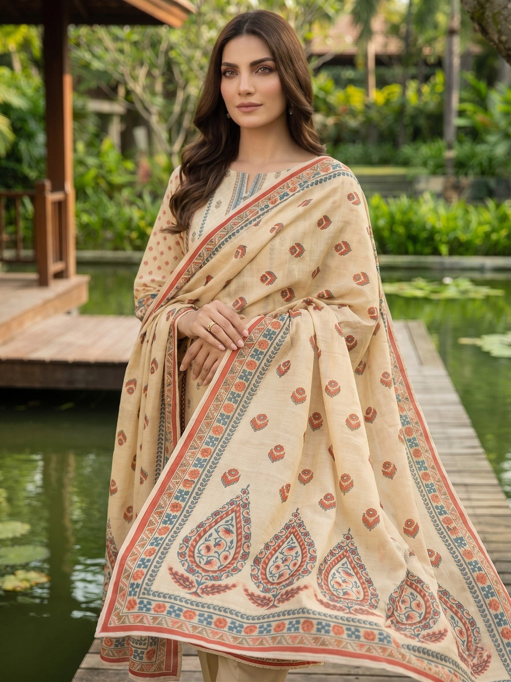3 Pieces Digital Lawn Suit